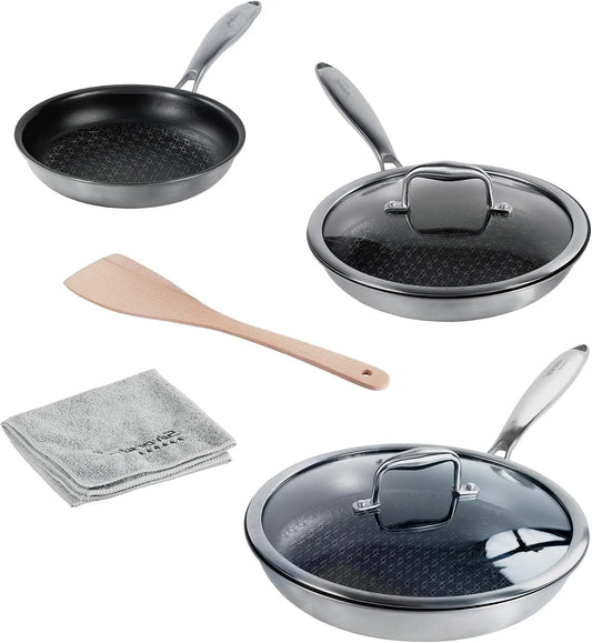 Forno elettrico, 28 cm, rivestimento antiaderente, acciaio inox, Silverstar Set di padelle in acciaio inox, 20/24/28 cm, coperchio 24/28 cm