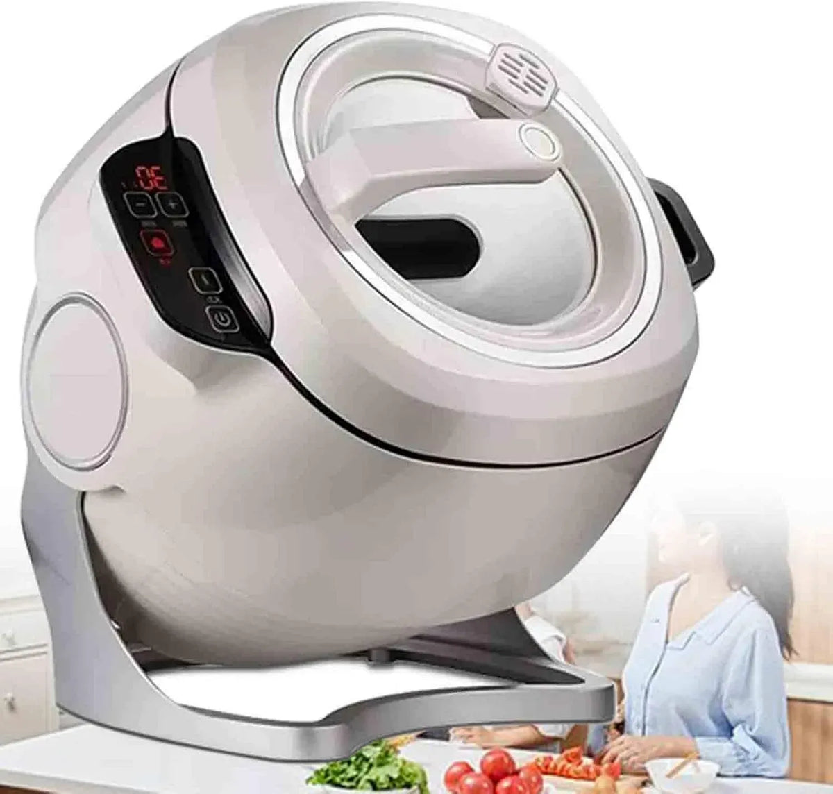 Pentola e padella, 6 L, 3 velocità, 6L Wok Elettrico per Cucinare Il Riso Fritto, Rotazione Automatica a 360°, 3 Velocità Regolabili