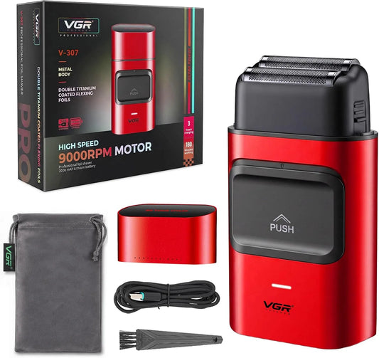 V-307 Rasoio, Motore, USB, senza fili, rosso, per Barba e Viso, VGR