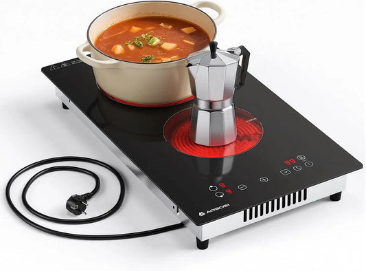 Piano cottura in vetroceramica, 2 fuochi, 3000 W, touch, timer, Timer 99 Min, Comandi Touch