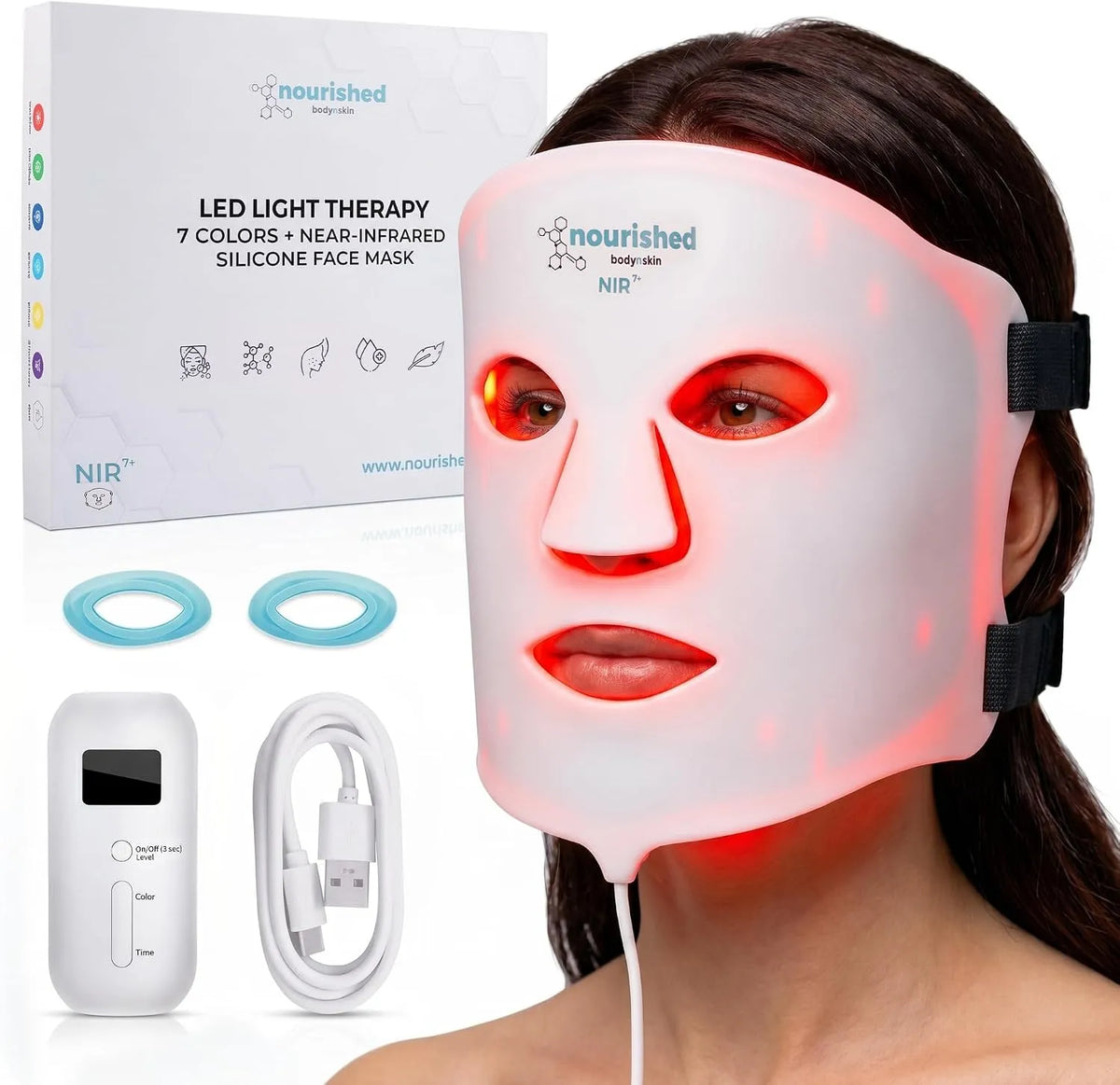 Anti-Età, Terapia della Luce Blu, Nourished Bodynskin Maschera LED per il Viso a 7 Colori con Infrarossi Vicini, 456 LED, Rossa per il Viso, Strumento