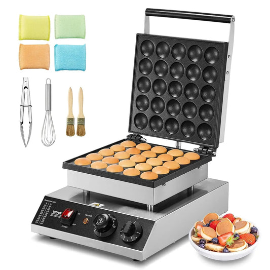 VEVOR Macchina per mini, 1700 W, 43 mm, professionale, 2 zone di temperatura, 25 Pezzi, per mini pancake olandesi da cucina commerciale