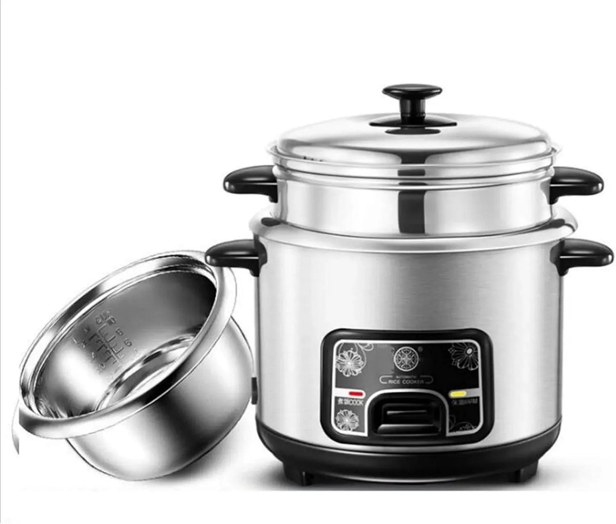 Pentola e padella, 4 L, rivestimento antiaderente, acciaio inox, Cuociriso compatto da viaggio da 4 litri e vaporiera, capacità 1-6 tazze