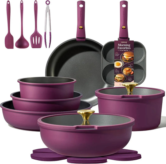 Set di pentole e padelle, set di pentole antiaderenti con manico staccabile, per set di pentole da cucina a induzione antiaderenti con manico