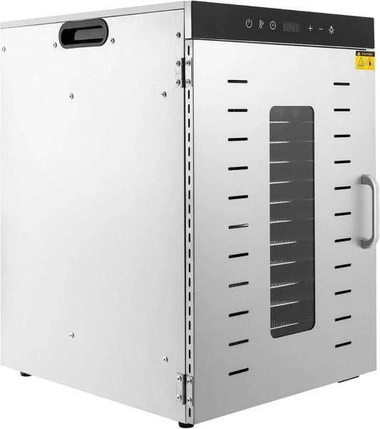 Asciugatrice SS-16H, 1500 W, timer, acciaio inox, controllo della temperatura e timer, Disidratatore alimentare 1500 W