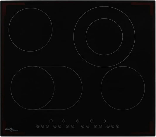 Piano cottura elettrico, 4 fuochi, 6600 W, da incasso, touch, piastra elettrica, Vetro-Ceramica
