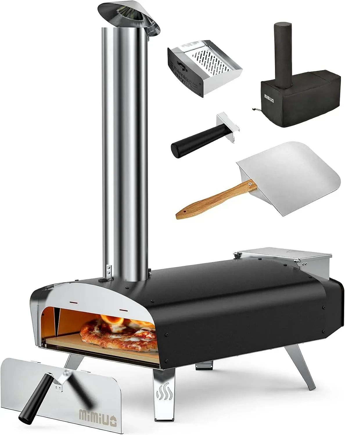 Forno elettrico per pizza, portatile, pietra refrattaria, nero