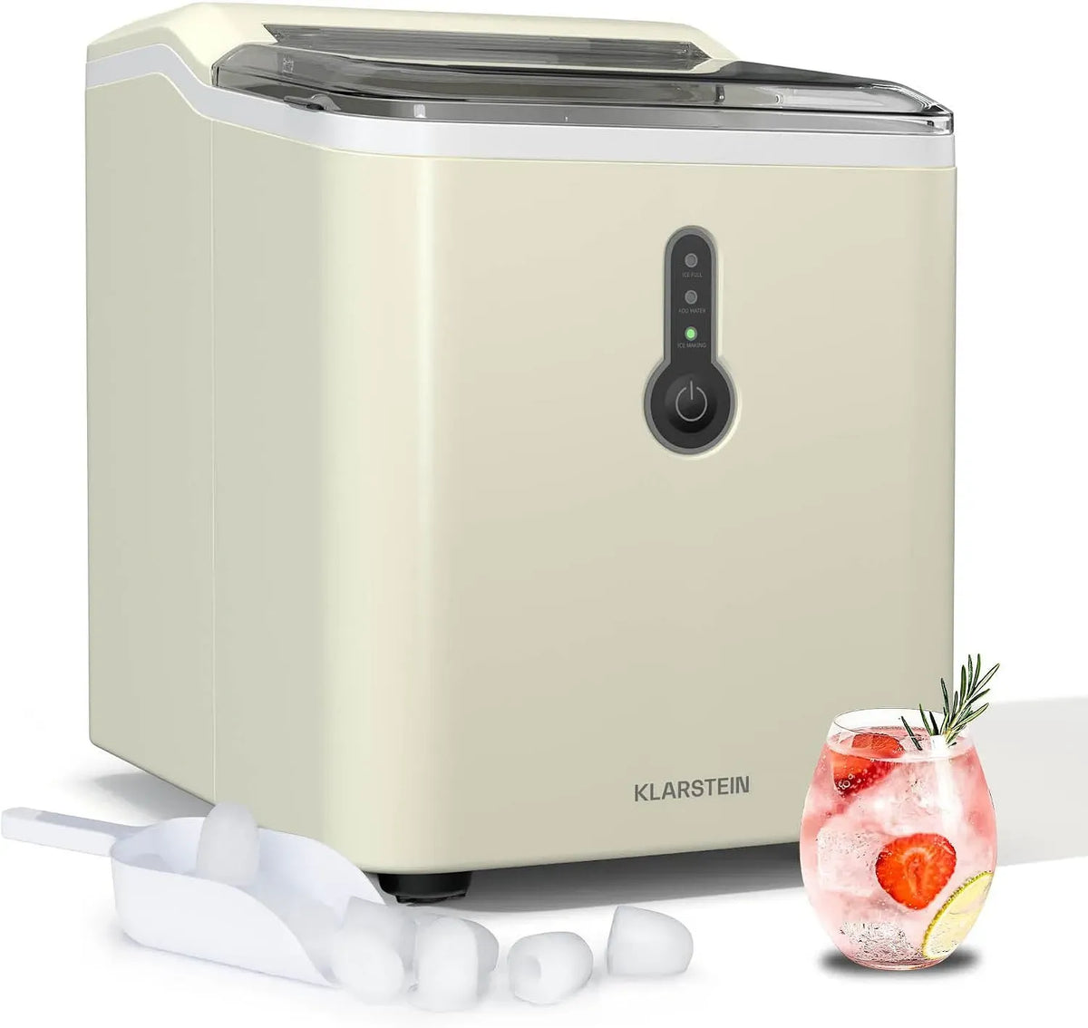 Klarstein 12kg/24h Macchina del ghiaccio, 1,5 L, portatile, ampio serbatoio, Indicatori LED, Ciclo di 8 Minuti