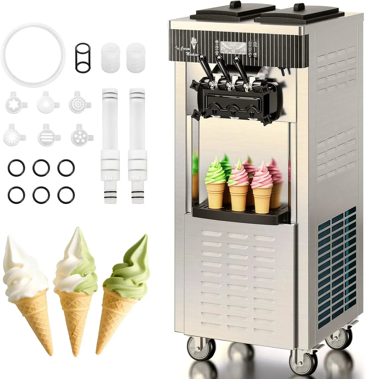 15min Acciaio Inox, funzione di conservazione, per Gelatiera Professionale Soft Serve con compressore autorefrigerante, 2200W, 6L x 2, Preparazione in