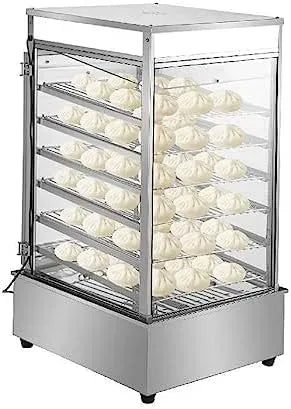 sportello in vetro, ideale, Vaporiera elettrica professionale per panini da 900 W, a 5 strati in acciaio inox con controllo della temperatura