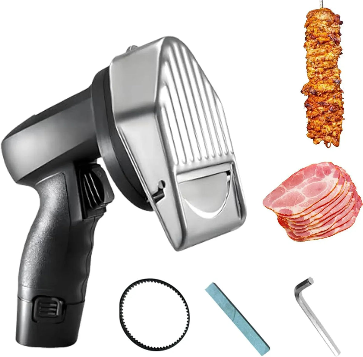 Affettatrice, Barbecue, affettatrice per alimenti, professionale, acciaio inox, senza fili, per Kebab