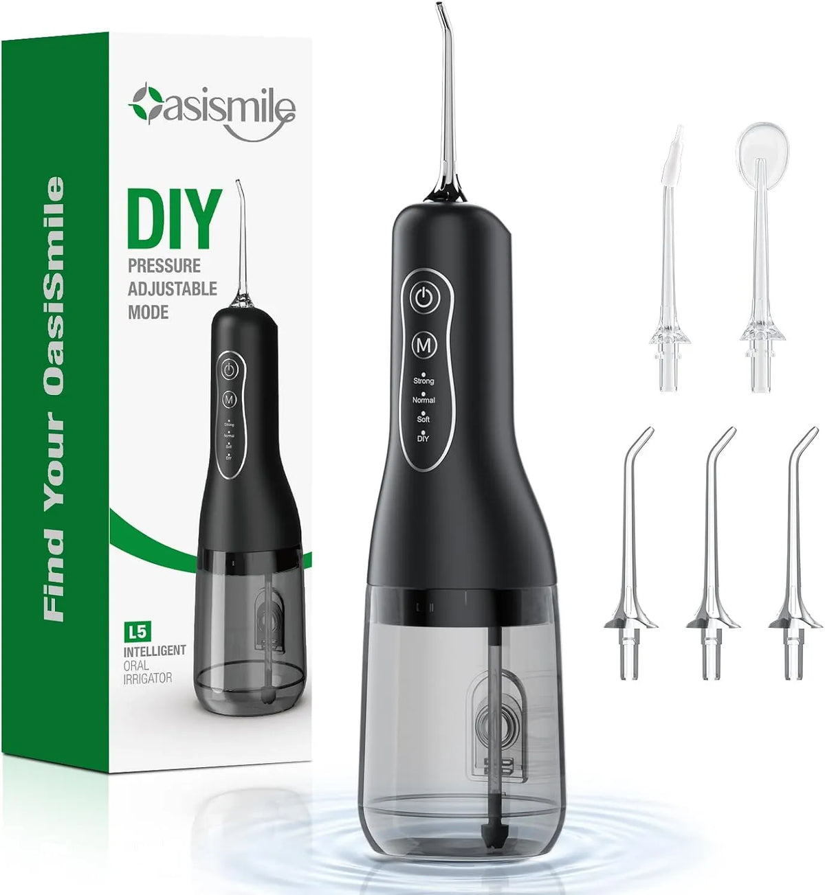 IPX7 OasiSmile Idropulsore orale elettrico senza fili, impermeabile, vincitore del test 2026: serbatoio dell'acqua da 300 ml, 4 modalità e 5 ugelli