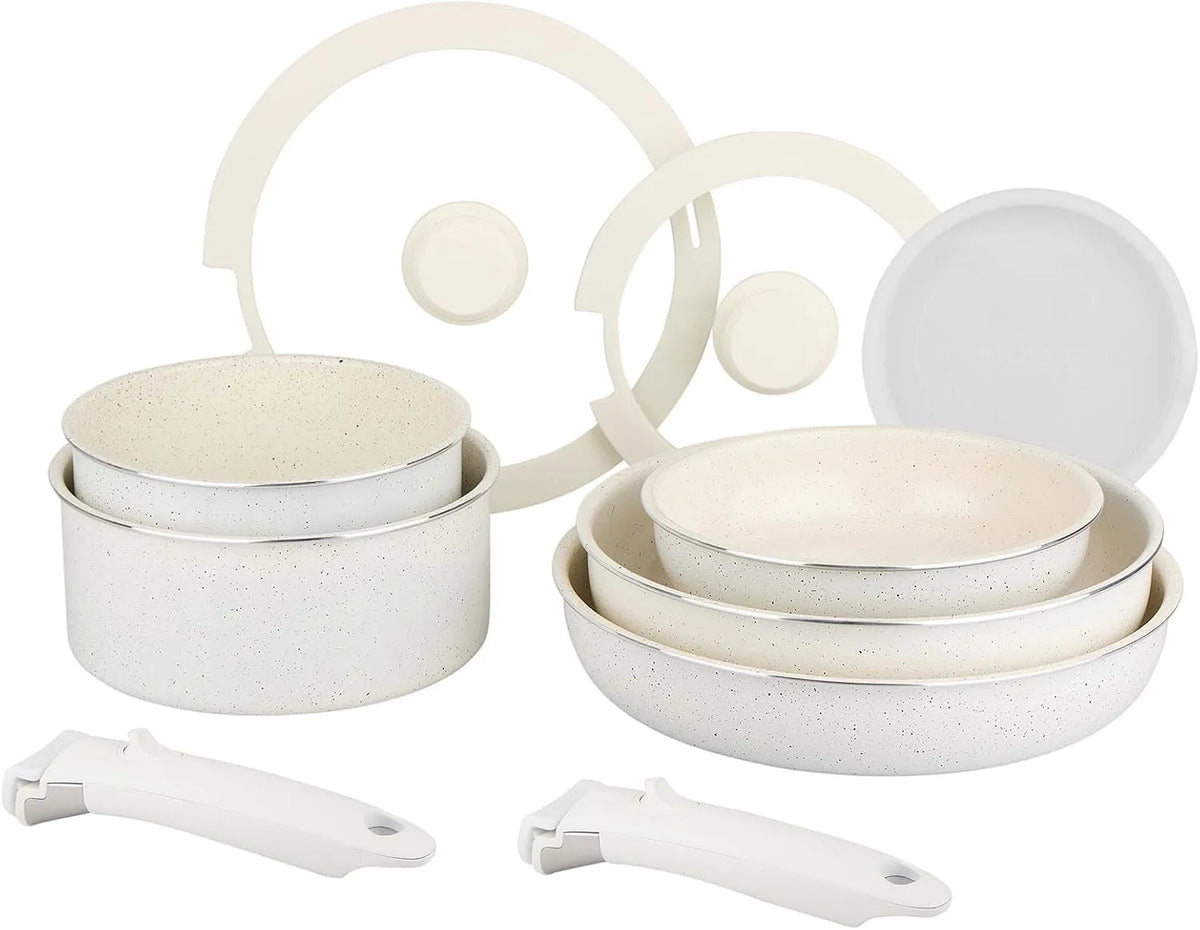 Pentola e padella, bianco, rivestimento ceramico sano senza PFAS, 2 padelle Ø20/28, 2 pentole Ø18/20, 10 pezzi, Sitram 716977