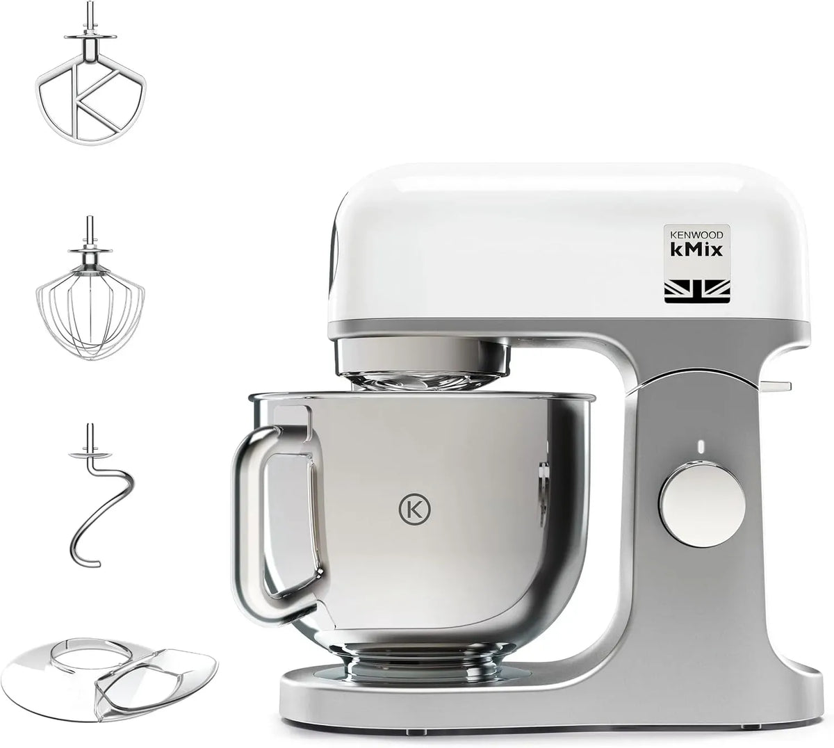 Kenwood KMX750WH Accessorio per elettrodomestico, 5 L, 1000 W, dimensioni personalizzabili, acciaio inox, bianco, 3 Ganci di Miscelazione