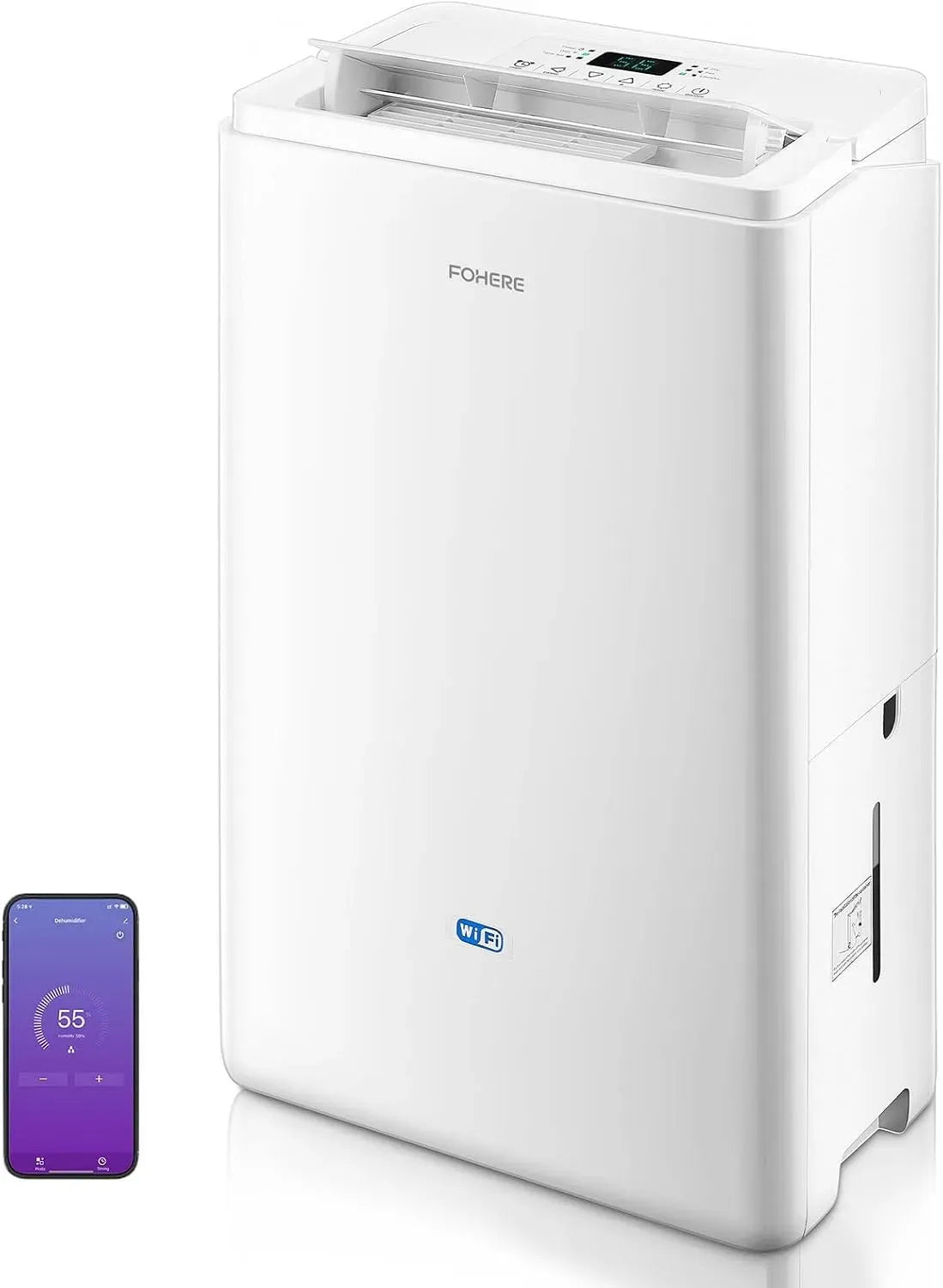 Deumidificatore l/24, 4,2 L, timer, Wi-Fi, ampio serbatoio, timer 24 ore con modalità lavaggio, per fino a 135 m³, 20 h
