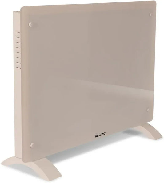Parete o Pavimento Beige, Pannello in Vetro con Display LED, Termoconvettore Elettrico Smart 1500W, Termostato 5–50°C, IP24, Controllo WiFi tramite