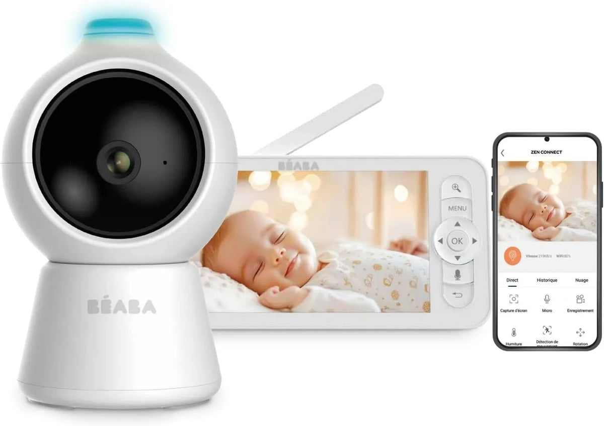 Monitor, BÉABA 4MP 720p, bianco, App Mobile, Zen Smart AI, Schermo HD